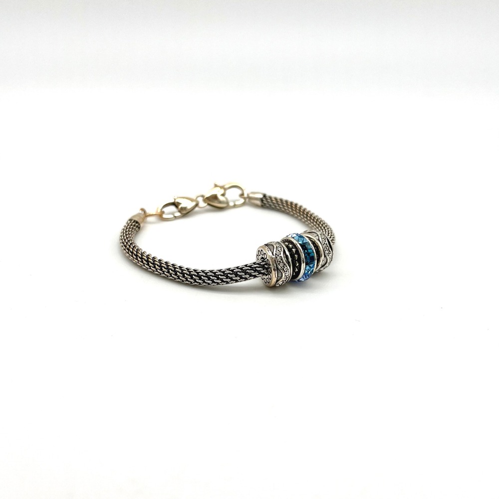 Charm Bracelet Silver Tone Blue Rhinestone Accents Lobster Clasp Jewelry